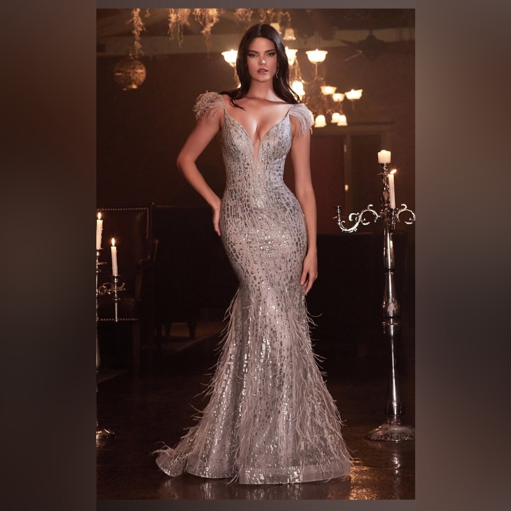 LaDivine Dress CB088 Feather Godet Skirt Formal Evening Gown